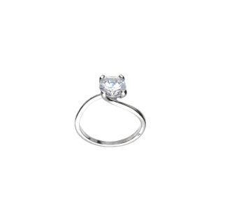 Splendido anello solitario in oro bianco 750 con zirconi, un gioiello di lusso perfetto per un'occasione speciale.