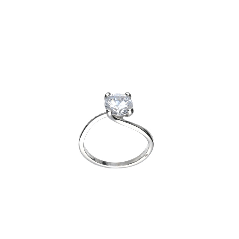 Splendido anello solitario in oro bianco 750 con zirconi, un gioiello di lusso perfetto per un'occasione speciale.