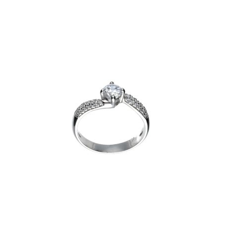 Anello Solitario in Oro Bianco 750 con Zirconi