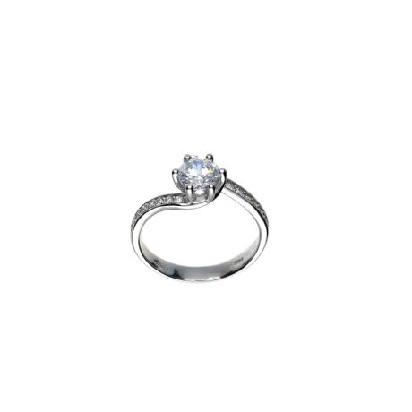Anello Solitario in Oro Bianco 750 con Zirconi Bianchi