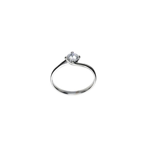 Anello Solitario in Oro Bianco 750 con Zirconi