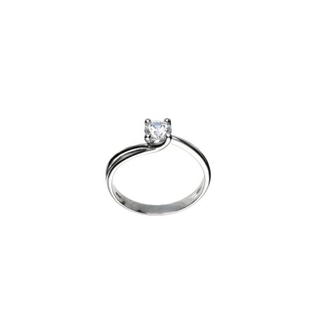Anello Solitario Oro Bianco 750 con Zirconi