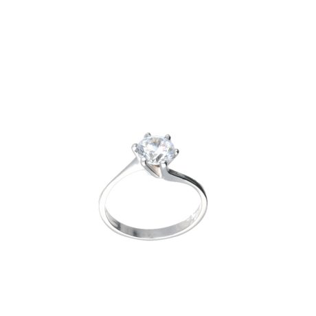 Anello Solitario in Oro Bianco 750 con Zirconi
