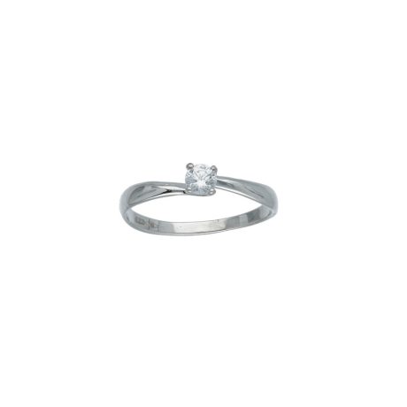 Anello Solitario in Oro Bianco 750 con Zirconi