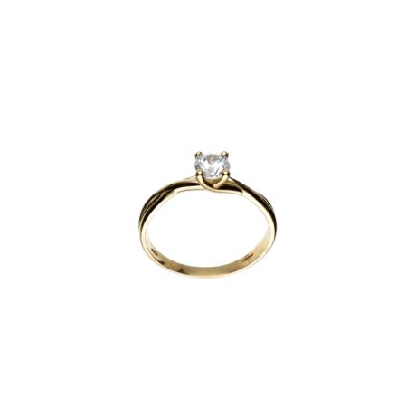 Anello Solitario in Oro Giallo 750 e Zirconi Bianchi