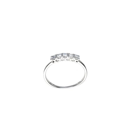 Anello Veretta Oro Bianco 18k Con Zirconi Bianchi