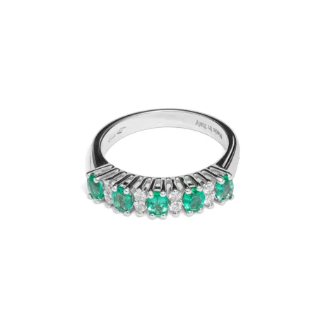 Anello Veretta con Smeraldi e Diamanti in Oro Bianco 18kt