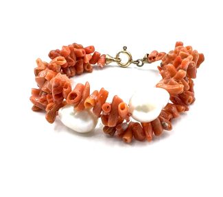 Bracciale corallo sciacca perle barocche cupolini grezzi argento 925