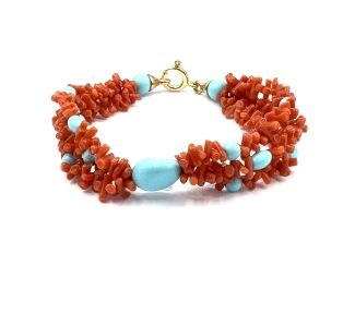Bracciale 3 Fili Corallo Sciacca e Turchese Patricia Oro Creations