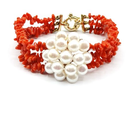 Bracciale 3 Fili Corallo Sciacca con Perle
