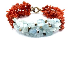 Bracciale corallo Sciacca acqua marina artigianale argento 925