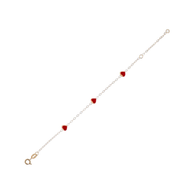 Bracciale per bimba in oro 750 con cuori, un gioiello made in italy di alta qualità e design.