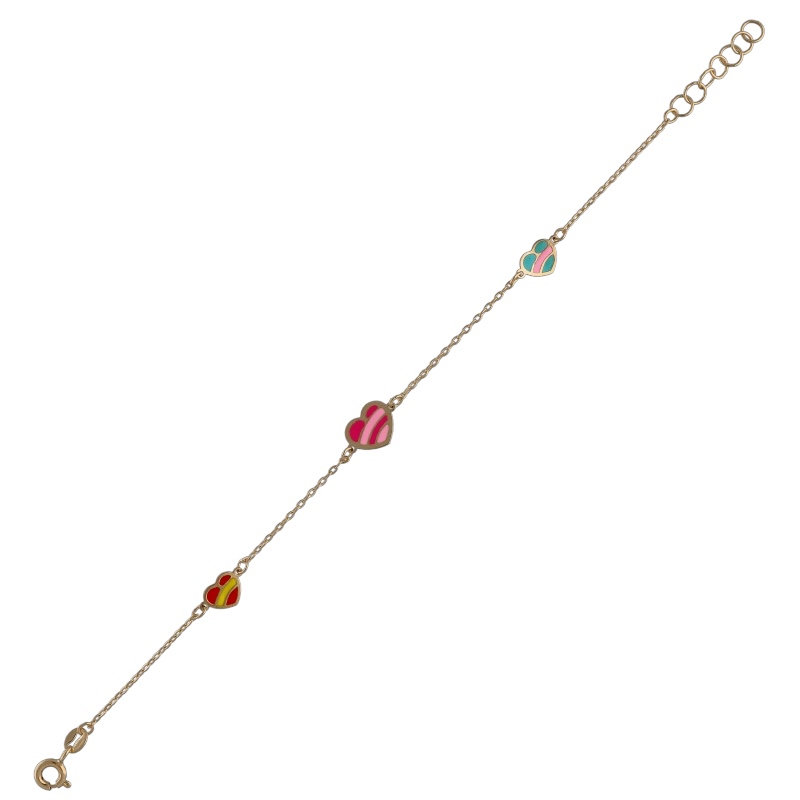 Bracciale per bimba in oro 750 con cuori, un gioiello made in italy di alta qualità e design.