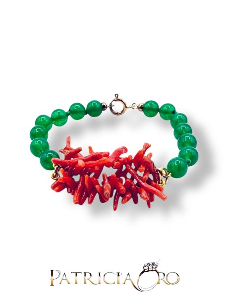 Bracciale Corallo Sciacca e Agata Verde Chiusura Argento 925