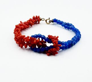 Bracciale corallo Sciacca componibile con agata blu, artigianale