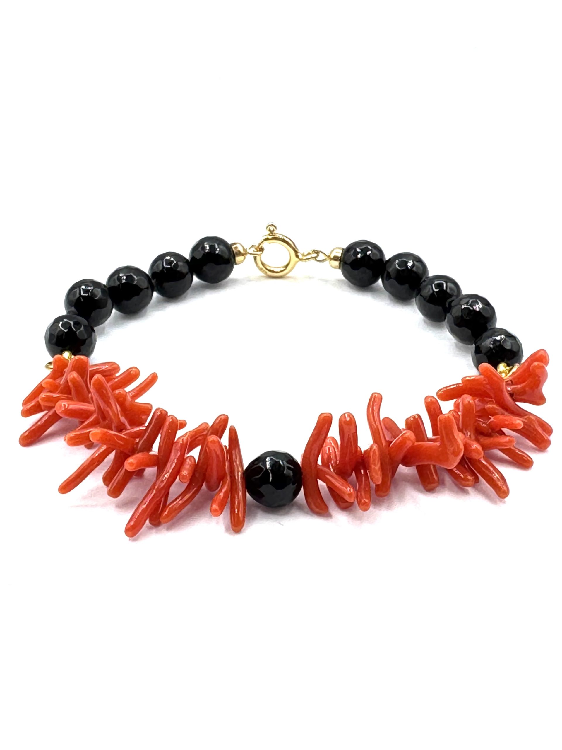 Bracciale Corallo Sciacca con Onice e Chiusura Argento 925 Bracciale corallo Sciacca onice argento 925 Patricia Oro Creations