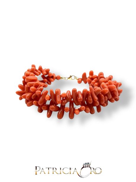 Bracciale Donna in Corallo Sciacca a 2 Fili con Chiusura Oro 750