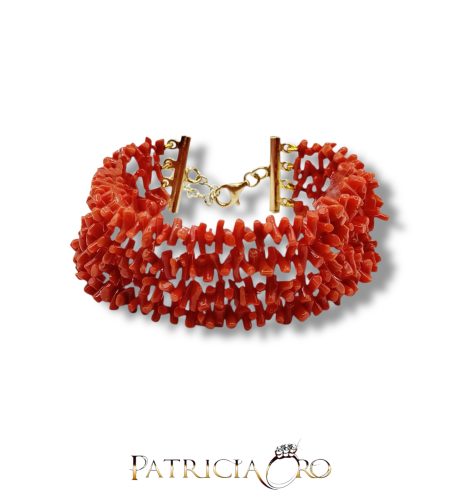 Bracciale Donna 4 Fili in Corallo Sciacca con Chiusura Argento 925