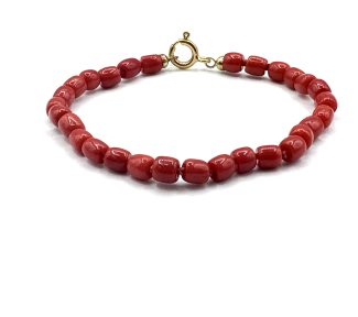 Bracciale Corallo Sciacca oro 750 artigianale barilotto liscio