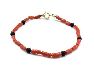 Bracciale Corallo Sciacca uomo con onice opaca, chiusura argento 925, lunghezza 21 cm
