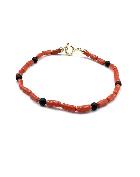 Bracciale Corallo Sciacca Uomo con Onice – 21 cm