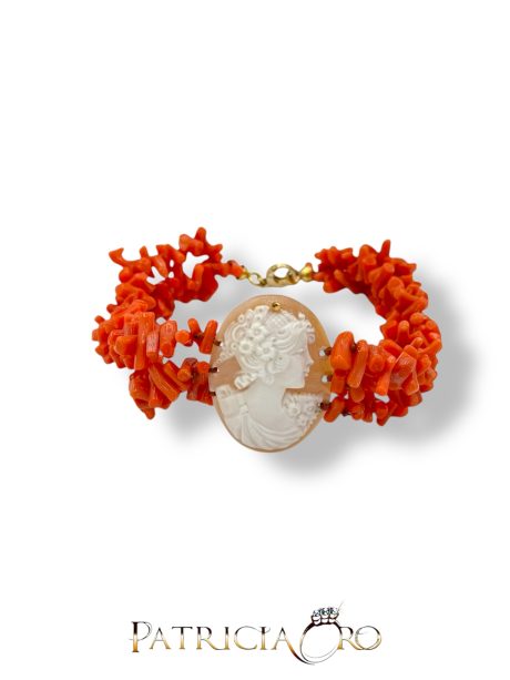 Bracciale Donna Corallo con Cammeo 3 Fili Corallo Sciacca