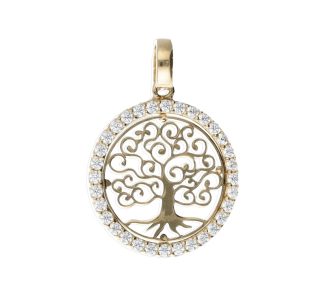 Splendido ciondolo Albero della Vita in oro giallo 750 con zirconi, un gioiello di lusso perfetto per un'idea regalo preziosa.