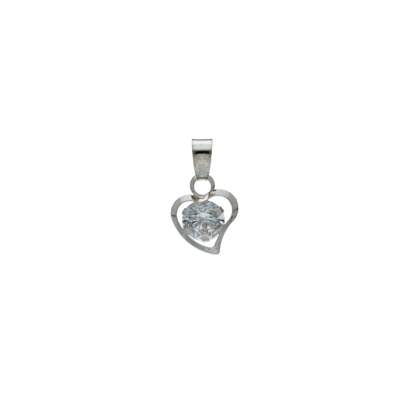 Ciondolo a forma di cuore con zirconi in oro bianco, un gioiello di lusso perfetto per un regalo speciale.