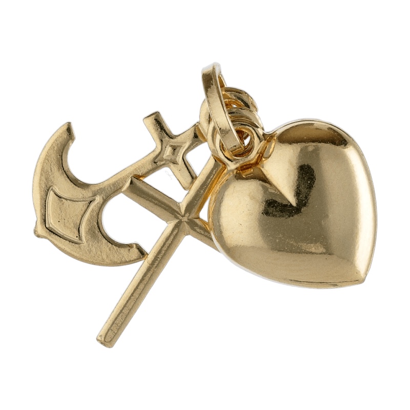 Scopri il ciondolo Fede, Speranza e Carità in oro giallo 750, un gioiello di lusso perfetto per un regalo prezioso. Un simbolo di fede e stile, ideale per chi cerca l'alta gioielleria.
