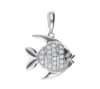 Ciondolo Pesce con Zirconi in Oro Bianco 750: un gioiello di lusso perfetto per un regalo prezioso.