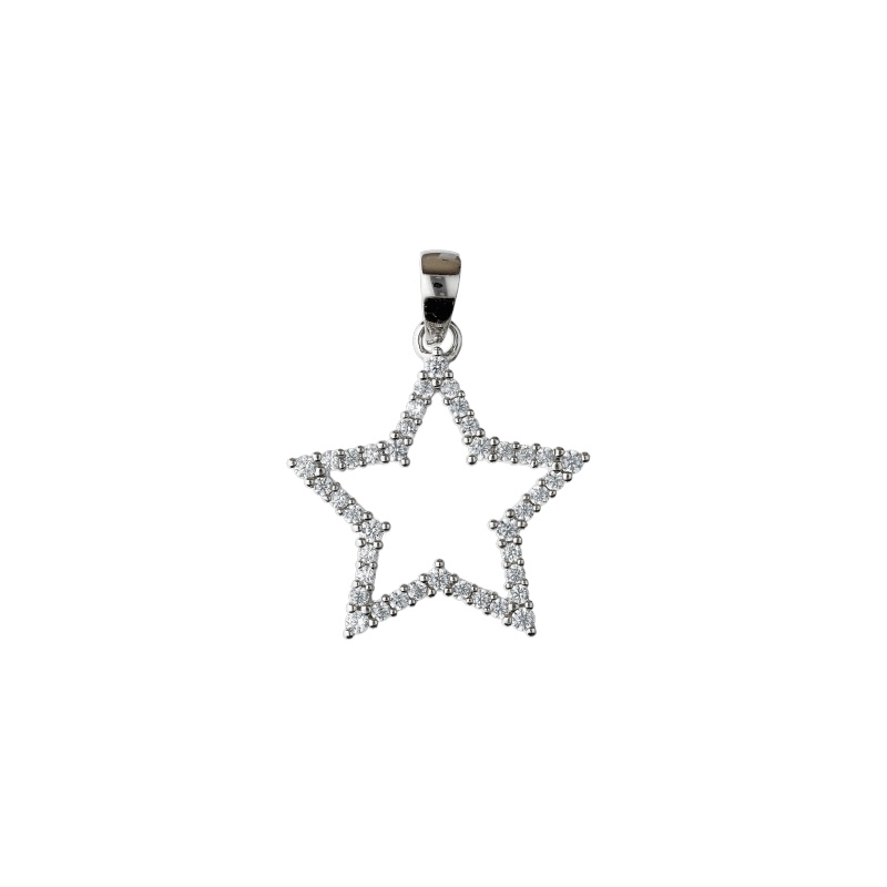 Splendido Ciondolo Stella con Zirconi in Oro Bianco 750: un gioiello di lusso perfetto per un'idea regalo preziosa.