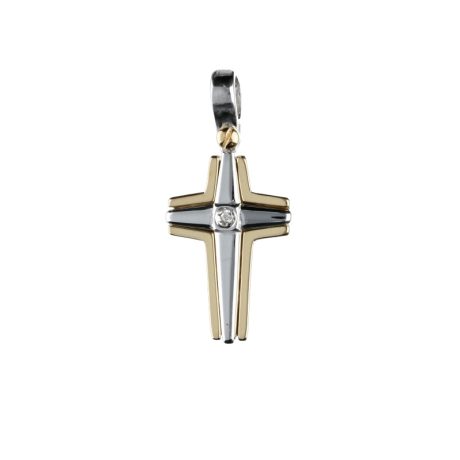 Croce in Oro 18k con Diamante Bicolore