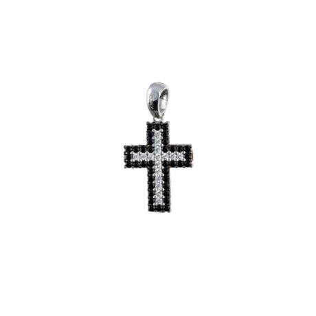 Croce in Oro Bianco 750 con Zirconi Neri
