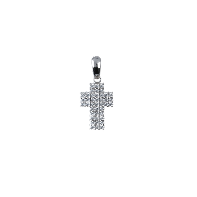Splendida Croce in oro bianco 750 con zirconi, un gioiello di lusso perfetto per un'idea regalo preziosa.