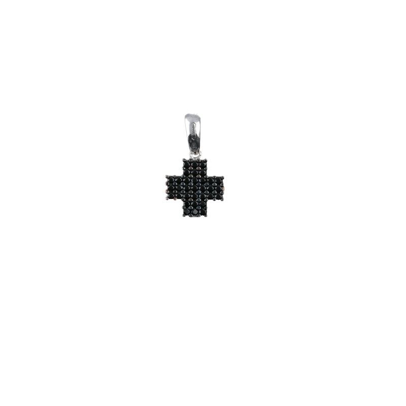 Splendida Croce in oro bianco 750 con zirconi neri, un gioiello di lusso perfetto per un'idea regalo preziosa.
