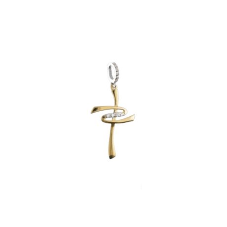 Ciondolo Croce Bicolore Oro 18k 750 con Zirconi Neri