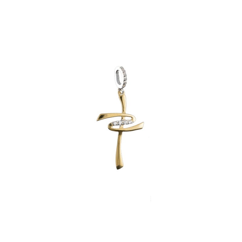 Splendida Croce in oro bicolore 750 con zirconi, un gioiello di lusso perfetto per un'idea regalo preziosa.