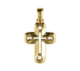 Croce in oro giallo 18k, un gioiello di lusso perfetto come idea regalo preziosa.