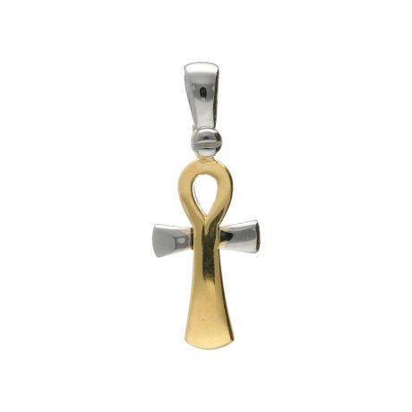 Croce in Oro 18kt Bicolore Giallo e Bianco