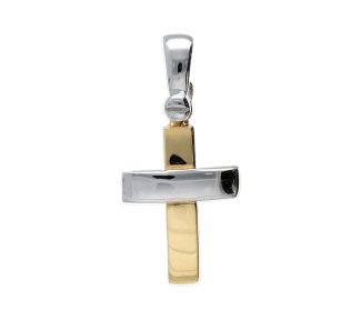 Splendida Croce in Oro Giallo e Bianco 750, un gioiello di lusso perfetto per un'occasione speciale.