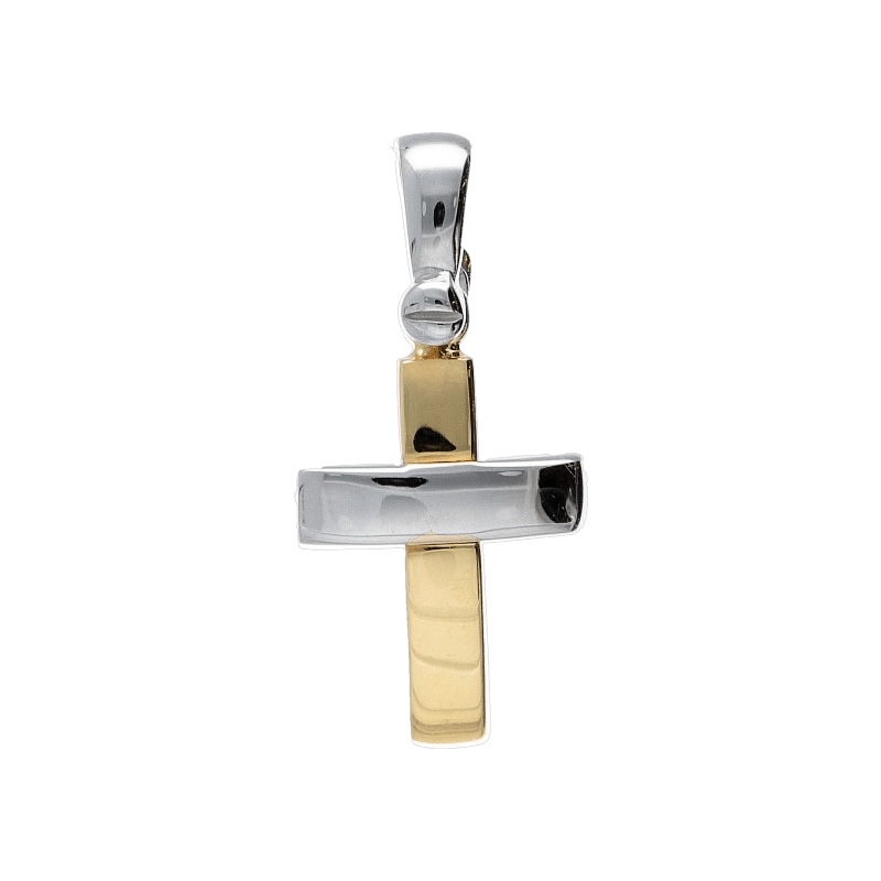 Splendida Croce in Oro Giallo e Bianco 750, un gioiello di lusso perfetto per un'occasione speciale.