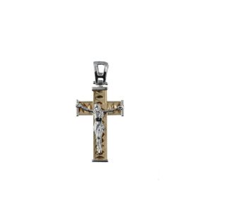 Splendida Croce in Oro Giallo e Bianco 750, un gioiello di lusso perfetto per un'occasione speciale.