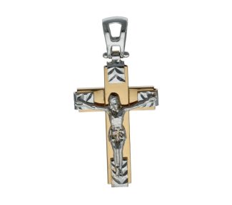 Splendida Croce in Oro Giallo e Bianco 750, un gioiello di lusso perfetto per un'idea regalo preziosa.