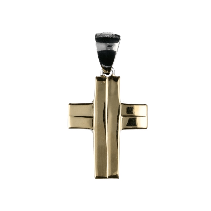 Splendida Croce in Oro Giallo e Bianco 750, un gioiello di lusso perfetto per un'occasione speciale.
