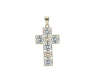 Splendida Croce in Oro Giallo e Bianco 750, un gioiello di lusso perfetto per un'occasione speciale.