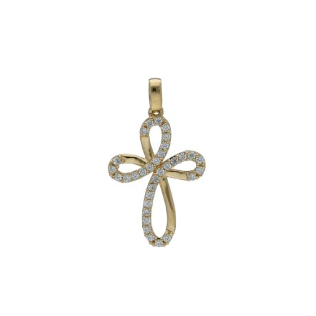 Croce in Oro Giallo con Zirconi Bianchi 18k