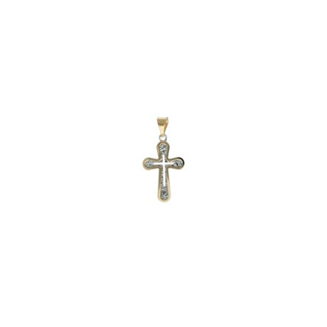 Ciondolo Croce Senza Cristo Oro Giallo e Bianco 18kt