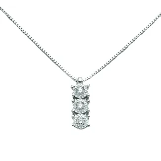 Miluna Trilogy Necklace in White Gold with Three Diamonds