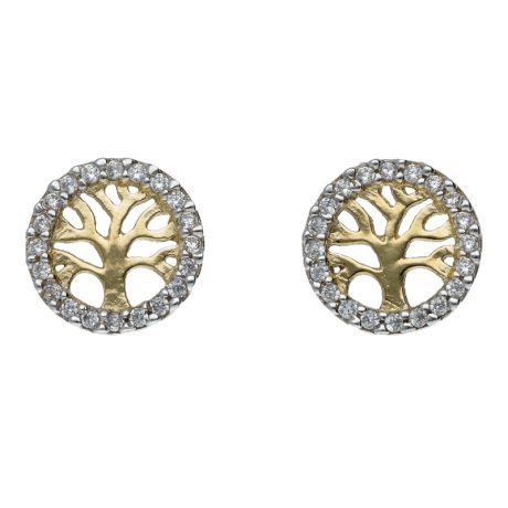 Orecchini Albero della Vita Oro Giallo e Bianco 18kt