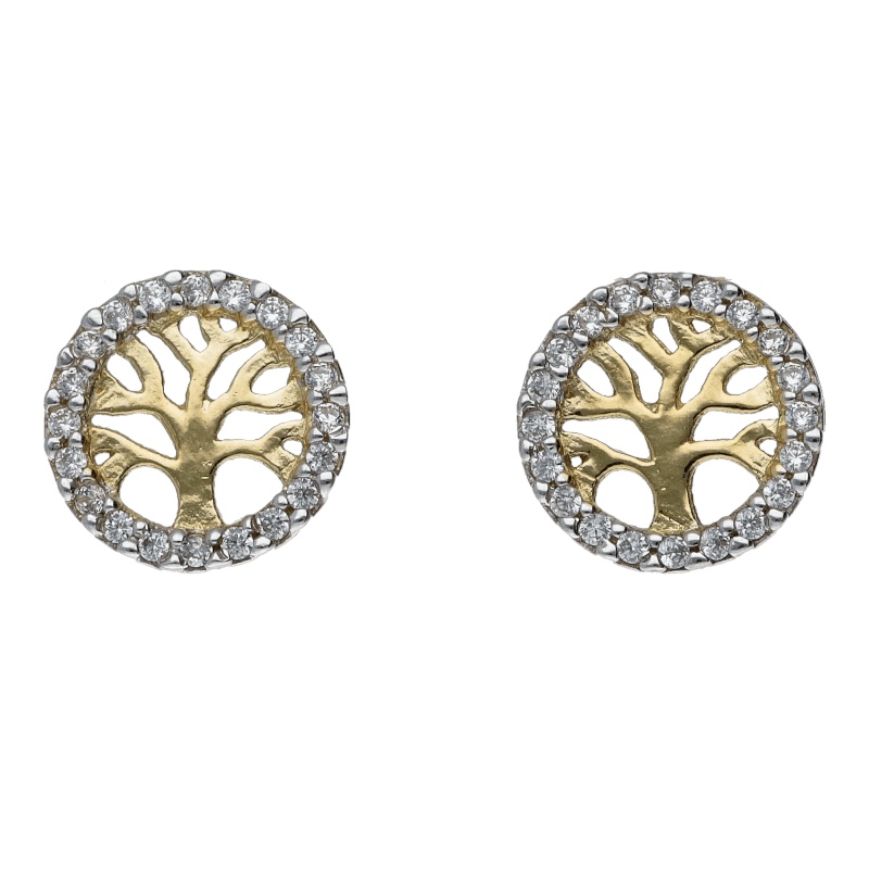 Splendidi orecchini Albero della Vita in oro giallo e bianco 750, un gioiello di lusso perfetto per un'occasione speciale.